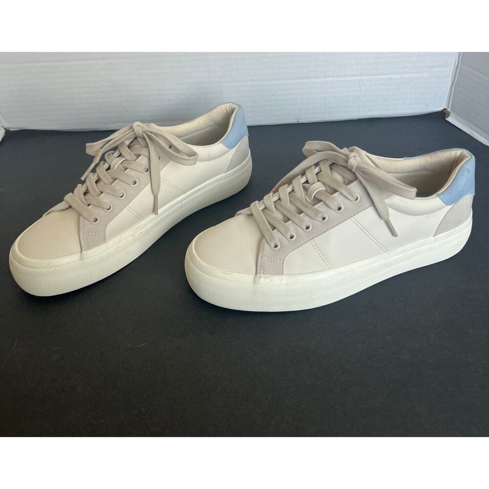 Zara Vegan Cream‎ Blue Platform Preppy Coastal Low Top Lace Up Sneakers 9